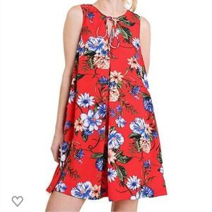 Umgee Red Floral Swing Dress Sleeveless Small